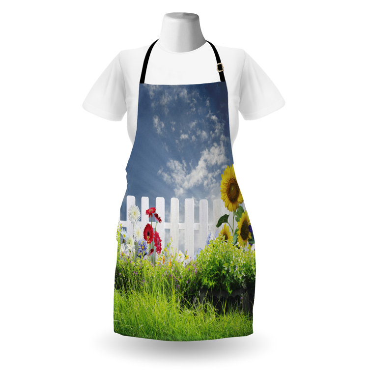 East Urban Home Nature Apron Unisex, Daisy Flowers in Yard, Adult Size,  White Green Blue